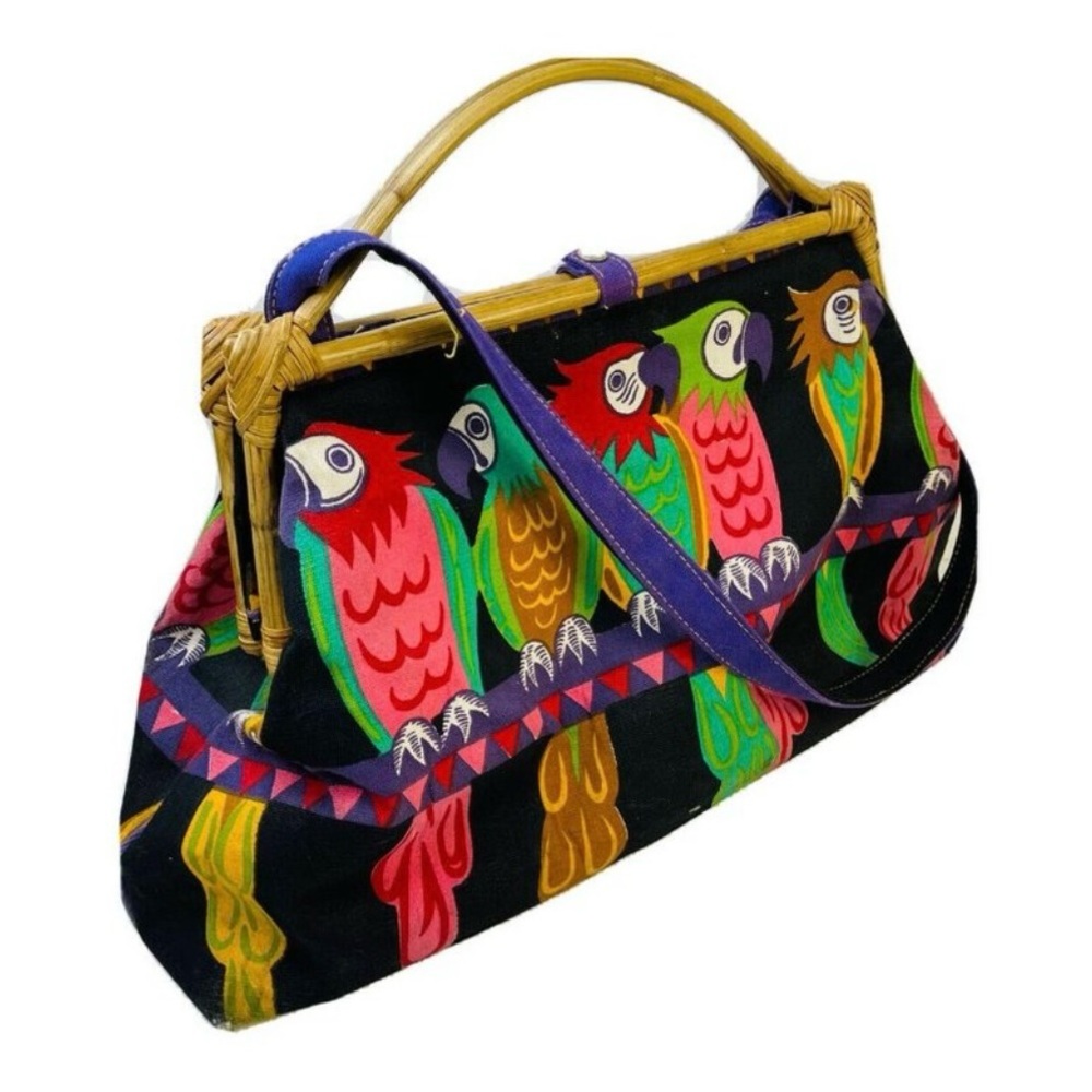 Vintage Parrot Canvas Beach Bag
